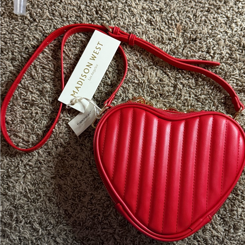 Madison West Quilted Red Heart Crossbody Bag